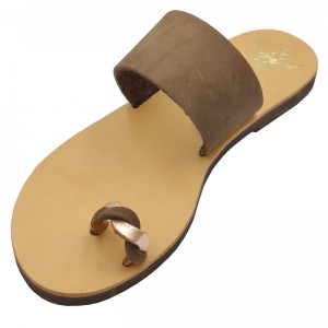 ΓΥΝΑΙΚΕΙΟ ΔΕΡΜΑΤΙΝΟ FLAT ΣΑΝΔΑΛΙ ΝΟΜΠΟΥΚ ΜΠΕΖ ΑΜΑΛΘΙΑ