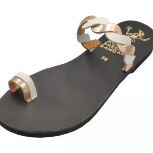 ΓΥΝΑΙΚΕΙΟ ΔΕΡΜΑΤΙΝΟ FLAT ΣΑΝΔΑΛΙ ΛΕΥΚΟ-ΜΠΡΟΝΖΕ ΑΦΡΟΔΙΤΗ