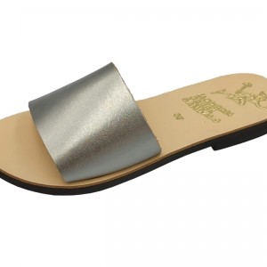 ΓΥΝΑΙΚΕΙΟ ΔΕΡΜΑΤΙΝΟ FLAT ΣΑΝΔΑΛΙ ΑΝΘΡΑΚΙ ΜΕΤΑΛΛΙΚΟ ΑΠΛΟΤΗΤΑ