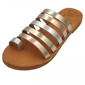 ΓΥΝΑΙΚΕΙΟ ΔΕΡΜΑΤΙΝΟ FLAT ΣΑΝΔΑΛΙ ΑΣΗΜΙ-ΧΡΥΣΟ-ΜΠΡΟΝΖΕ ΑΣΠΙΔΑ