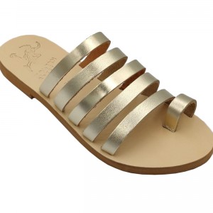 ΓΥΝΑΙΚΕΙΟ ΔΕΡΜΑΤΙΝΟ FLAT ΣΑΝΔΑΛΙ ΧΡΥΣΟ ΑΣΠΙΔΑ