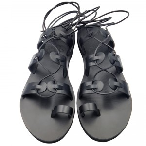 ΓΥΝΑΙΚΕΙΟ ΔΕΡΜΑΤΙΝΟ FLAT ΣΑΝΔΑΛΙ ΜΑΥΡΟ ΚΛΕΟΝΙΚΗ GLADIATOR