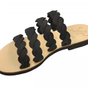 ΓΥΝΑΙΚΕΙΟ ΔΕΡΜΑΤΙΝΟ FLAT ΣΑΝΔΑΛΙ ΝΟΜΠΟΥΚ ΜΑΥΡΟ ΗΦΑΙΣΤΑ