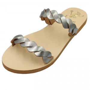 ΓΥΝΑΙΚΕΙΟ ΔΕΡΜΑΤΙΝΟ FLAT ΣΑΝΔΑΛΙ ΑΝΘΡΑΚΙ ΜΕΤΑΛΛΙΚΟ ΣΤΕΦΑΝΙΑ