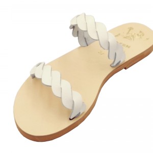 ΓΥΝΑΙΚΕΙΟ ΔΕΡΜΑΤΙΝΟ FLAT ΣΑΝΔΑΛΙ ΛΕΥΚΟ ΣΤΕΦΑΝΙΑ