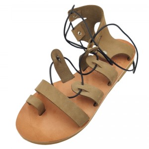 ΓΥΝΑΙΚΕΙΟ ΔΕΡΜΑΤΙΝΟ FLAT ΣΑΝΔΑΛΙ ΝΟΜΠΟΥΚ ΠΟΥΡΟ ΡΩΜΗ GLADIATOR