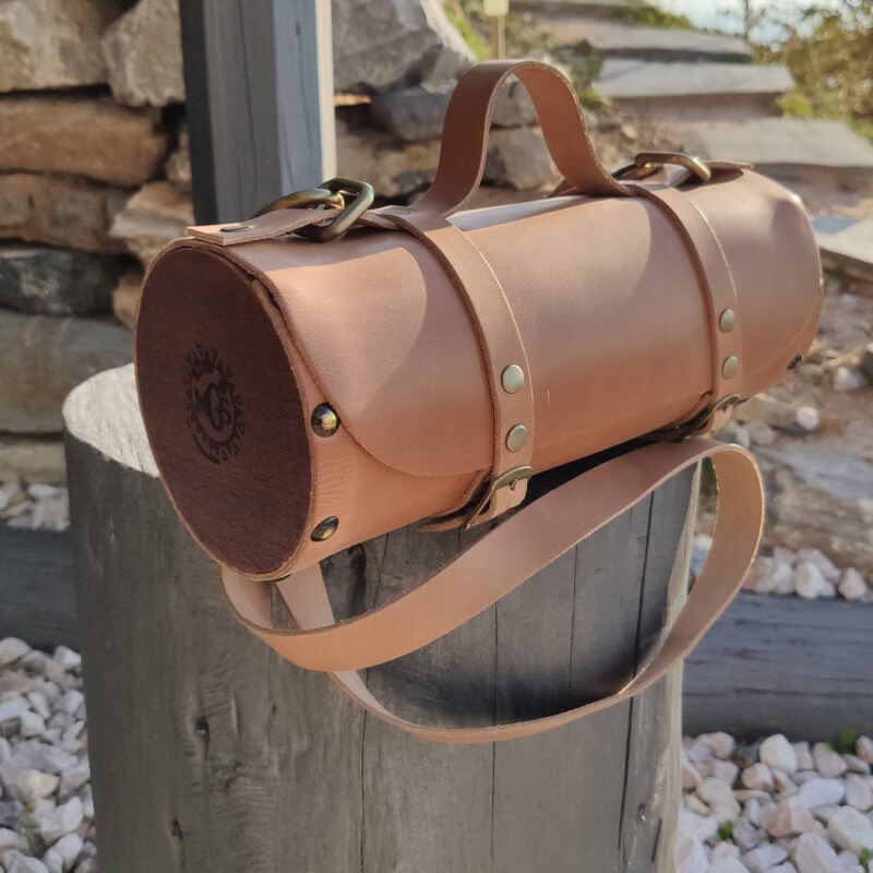 Χειροποίητη ξύλινη τσάντα barrel MGS Δέρμα και ξύλο