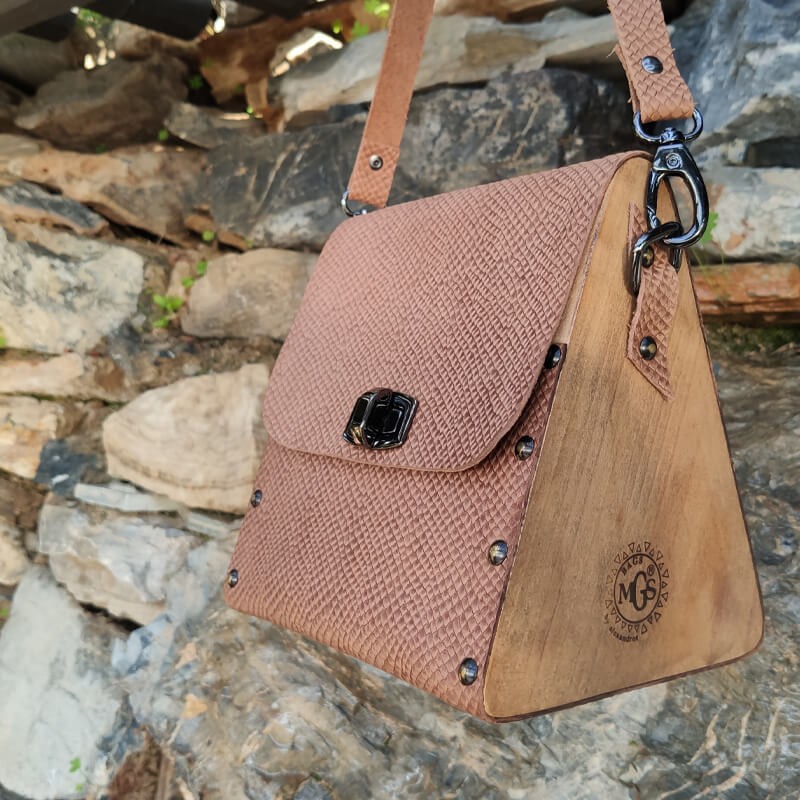 Χειροποίητη ξύλινη τσάντα SALOMI MGS  Δέρμα και ξύλο