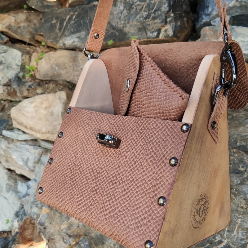 Χειροποίητη ξύλινη τσάντα SALOMI MGS  Δέρμα και ξύλο