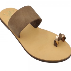 ΓΥΝΑΙΚΕΙΟ ΔΕΡΜΑΤΙΝΟ FLAT ΣΑΝΔΑΛΙ ΝΟΜΠΟΥΚ ΜΠΕΖ ΑΜΑΛΘΙΑ