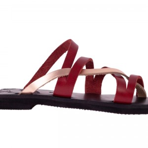 ΓΥΝΑΙΚΕΙΟ ΔΕΡΜΑΤΙΝΟ FLAT ΣΑΝΔΑΛΙ ΒΑΘΥ ΚΟΚΚΙΝΟ-ΜΠΡΟΝΖΕ ΑΣΤΕΡΟΠΗ