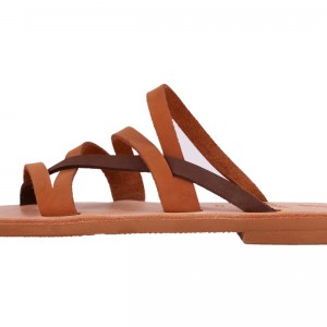 ΓΥΝΑΙΚΕΙΟ ΔΕΡΜΑΤΙΝΟ FLAT ΣΑΝΔΑΛΙ ΝΟΜΠΟΥΚ ΤΑΜΠΑ-ΣΟΚΟΛΑΤΑ ΑΣΤΕΡΟΠΗ