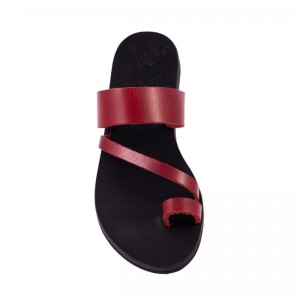 ΓΥΝΑΙΚΕΙΟ ΔΕΡΜΑΤΙΝΟ FLAT ΣΑΝΔΑΛΙ ΒΑΘΥ ΚΟΚΚΙΝΟ ΔΑΚΡΥΑ