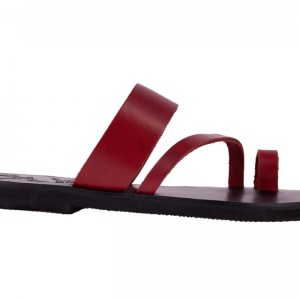 ΓΥΝΑΙΚΕΙΟ ΔΕΡΜΑΤΙΝΟ FLAT ΣΑΝΔΑΛΙ ΒΑΘΥ ΚΟΚΚΙΝΟ ΔΑΚΡΥΑ