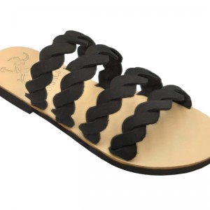 ΓΥΝΑΙΚΕΙΟ ΔΕΡΜΑΤΙΝΟ FLAT ΣΑΝΔΑΛΙ ΝΟΜΠΟΥΚ ΜΑΥΡΟ ΗΦΑΙΣΤΑ