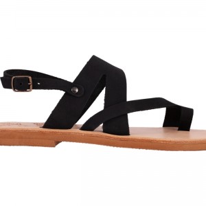 ΓΥΝΑΙΚΕΙΟ ΔΕΡΜΑΤΙΝΟ FLAT ΣΑΝΔΑΛΙ ΝΟΜΠΟΥΚ ΜΑΥΡΟ ΚΙΡΚΗ LUXURY