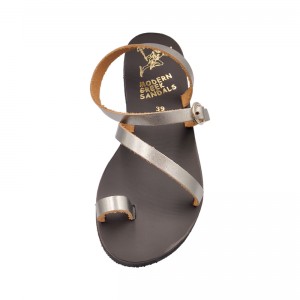 ΓΥΝΑΙΚΕΙΟ ΔΕΡΜΑΤΙΝΟ FLAT ΣΑΝΔΑΛΙ ΑΝΘΡΑΚΙ ΜΕΤΑΛΛΙΚΟ ΝΥΜΦΗ