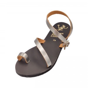 ΓΥΝΑΙΚΕΙΟ ΔΕΡΜΑΤΙΝΟ FLAT ΣΑΝΔΑΛΙ ΑΝΘΡΑΚΙ ΜΕΤΑΛΛΙΚΟ ΝΥΜΦΗ