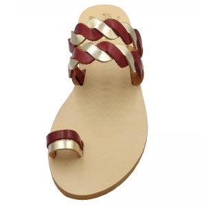 ΓΥΝΑΙΚΕΙΟ ΔΕΡΜΑΤΙΝΟ FLAT ΣΑΝΔΑΛΙ ΒΑΘΥ ΚΟΚΚΙΝΟ - ΧΡΥΣΟ ΠΕΡΙΔΕΡΑΙΟ