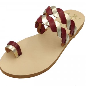 ΓΥΝΑΙΚΕΙΟ ΔΕΡΜΑΤΙΝΟ FLAT ΣΑΝΔΑΛΙ ΒΑΘΥ ΚΟΚΚΙΝΟ - ΧΡΥΣΟ ΠΕΡΙΔΕΡΑΙΟ