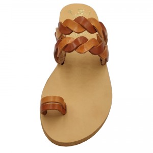 ΓΥΝΑΙΚΕΙΟ ΔΕΡΜΑΤΙΝΟ FLAT ΣΑΝΔΑΛΙ ΦΥΣΙΚΟ-ΤΑΜΠΑ ΠΕΡΙΔΕΡΑΙΟ