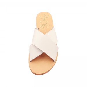 ΓΥΝΑΙΚΕΙΟ ΔΕΡΜΑΤΙΝΟ FLAT ΣΑΝΔΑΛΙ ΛΕΥΚΟ ΠΕΤΑΛΟΥΔΑ