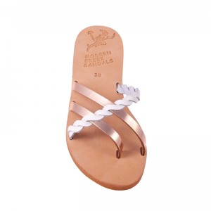 ΓΥΝΑΙΚΕΙΟ ΔΕΡΜΑΤΙΝΟ FLAT ΣΑΝΔΑΛΙ ΜΠΡΟΝΖΕ ΛΕΥΚΟ ΠΛΕΞΗ