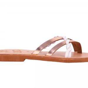 ΓΥΝΑΙΚΕΙΟ ΔΕΡΜΑΤΙΝΟ FLAT ΣΑΝΔΑΛΙ ΜΠΡΟΝΖΕ ΛΕΥΚΟ ΠΛΕΞΗ