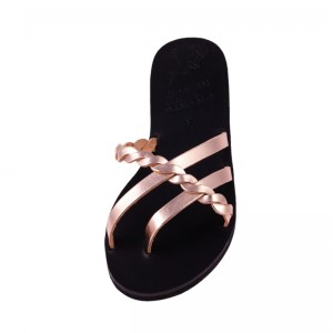 ΓΥΝΑΙΚΕΙΟ ΔΕΡΜΑΤΙΝΟ FLAT ΣΑΝΔΑΛΙ ΜΠΡΟΝΖΕ ΠΛΕΞΗ