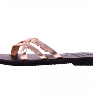 ΓΥΝΑΙΚΕΙΟ ΔΕΡΜΑΤΙΝΟ FLAT ΣΑΝΔΑΛΙ ΜΠΡΟΝΖΕ ΠΛΕΞΗ