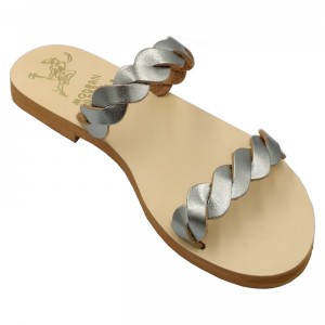 ΓΥΝΑΙΚΕΙΟ ΔΕΡΜΑΤΙΝΟ FLAT ΣΑΝΔΑΛΙ ΑΝΘΡΑΚΙ ΜΕΤΑΛΛΙΚΟ ΣΤΕΦΑΝΙΑ