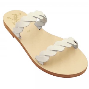 ΓΥΝΑΙΚΕΙΟ ΔΕΡΜΑΤΙΝΟ FLAT ΣΑΝΔΑΛΙ ΛΕΥΚΟ ΣΤΕΦΑΝΙΑ