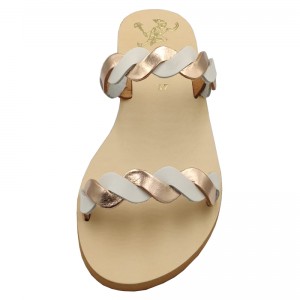 ΓΥΝΑΙΚΕΙΟ ΔΕΡΜΑΤΙΝΟ FLAT ΣΑΝΔΑΛΙ ΛΕΥΚΟ ΜΠΡΟΝΖΕ ΣΤΕΦΑΝΙΑ