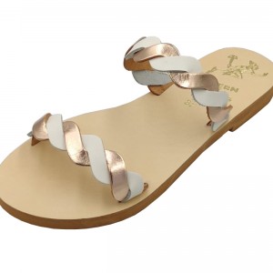 ΓΥΝΑΙΚΕΙΟ ΔΕΡΜΑΤΙΝΟ FLAT ΣΑΝΔΑΛΙ ΛΕΥΚΟ ΜΠΡΟΝΖΕ ΣΤΕΦΑΝΙΑ