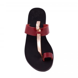 ΓΥΝΑΙΚΕΙΟ ΔΕΡΜΑΤΙΝΟ FLAT ΣΑΝΔΑΛΙ ΒΑΘΥ ΚΟΚΚΙΝΟ ΜΥΡΣΥΝΗ