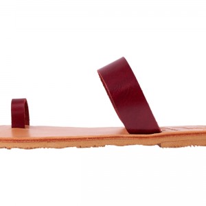 ΓΥΝΑΙΚΕΙΟ ΔΕΡΜΑΤΙΝΟ FLAT ΣΑΝΔΑΛΙ ΒΑΘΥ ΚΟΚΚΙΝΟ ΜΟΡΦΗ