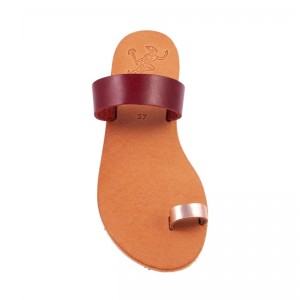 ΓΥΝΑΙΚΕΙΟ ΔΕΡΜΑΤΙΝΟ FLAT ΣΑΝΔΑΛΙ ΒΑΘΥ ΚΟΚΚΙΝΟ-ΜΠΡΟΝΖΕ ΜΟΡΦΗ