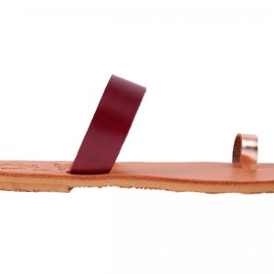 ΓΥΝΑΙΚΕΙΟ ΔΕΡΜΑΤΙΝΟ FLAT ΣΑΝΔΑΛΙ ΒΑΘΥ ΚΟΚΚΙΝΟ-ΜΠΡΟΝΖΕ ΜΟΡΦΗ