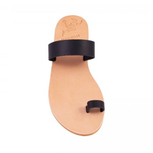 ΓΥΝΑΙΚΕΙΟ ΔΕΡΜΑΤΙΝΟ FLAT ΣΑΝΔΑΛΙ ΜΑΥΡΟ ΜΟΡΦΗ