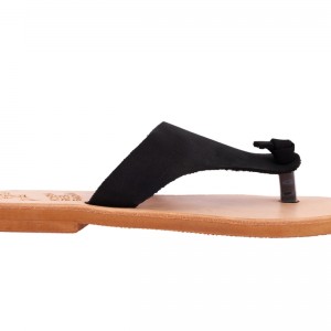 ΓΥΝΑΙΚΕΙΟ ΔΕΡΜΑΤΙΝΟ FLAT ΣΑΝΔΑΛΙ ΝΟΜΠΟΥΚ ΜΑΥΡΟ ΝΕΦΟΣ