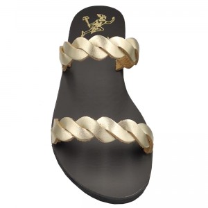 ΓΥΝΑΙΚΕΙΟ ΔΕΡΜΑΤΙΝΟ FLAT ΣΑΝΔΑΛΙ ΧΡΥΣΟ ΣΤΕΦΑΝΙΑ