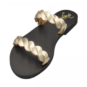 ΓΥΝΑΙΚΕΙΟ ΔΕΡΜΑΤΙΝΟ FLAT ΣΑΝΔΑΛΙ ΧΡΥΣΟ ΣΤΕΦΑΝΙΑ