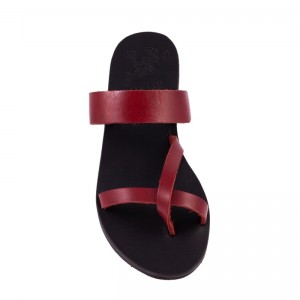 ΓΥΝΑΙΚΕΙΟ ΔΕΡΜΑΤΙΝΟ FLAT ΣΑΝΔΑΛΙ ΒΑΘΥ ΚΟΚΚΙΝΟ ΜΕΛΙΤΑ