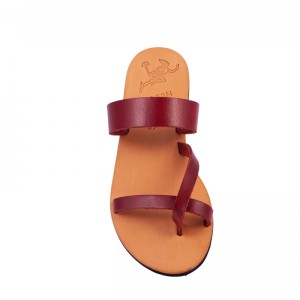 ΓΥΝΑΙΚΕΙΟ ΔΕΡΜΑΤΙΝΟ FLAT ΣΑΝΔΑΛΙ ΒΑΘΥ ΚΟΚΚΙΝΟ ΜΕΛΙΤΑ