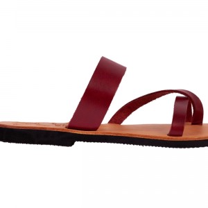 ΓΥΝΑΙΚΕΙΟ ΔΕΡΜΑΤΙΝΟ FLAT ΣΑΝΔΑΛΙ ΒΑΘΥ ΚΟΚΚΙΝΟ ΜΕΛΙΤΑ