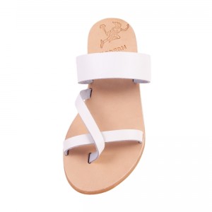 ΓΥΝΑΙΚΕΙΟ ΔΕΡΜΑΤΙΝΟ FLAT ΣΑΝΔΑΛΙ ΛΕΥΚΟ ΜΕΛΙΤΑ