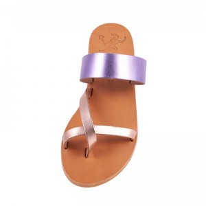 ΓΥΝΑΙΚΕΙΟ ΔΕΡΜΑΤΙΝΟ FLAT ΣΑΝΔΑΛΙ ΛΙΛΑ ΜΠΡΟΝΖΕ ΜΕΛΙΤΑ