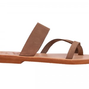 ΓΥΝΑΙΚΕΙΟ ΔΕΡΜΑΤΙΝΟ FLAT ΣΑΝΔΑΛΙ ΝΟΜΠΟΥΚ ΜΠΕΖ ΜΕΛΙΤΑ