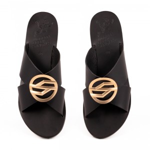 ΓΥΝΑΙΚΕΙΟ ΔΕΡΜΑΤΙΝΟ FLAT ΣΑΝΔΑΛΙ ΜΑΥΡΟ ΠΕΤΑΛΟΥΔΑ ΣΤΟΛΙΣΜΕΝΗ