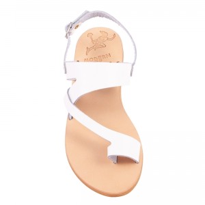 ΓΥΝΑΙΚΕΙΟ ΔΕΡΜΑΤΙΝΟ FLAT ΣΑΝΔΑΛΙ ΛΕΥΚΟ ΚΙΡΚΗ LUXURY